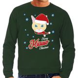 Foute Kersttrui / sweater - Merry Miauw Christmas - kat / poes - groen voor heren - kerstkleding / kerst outfit