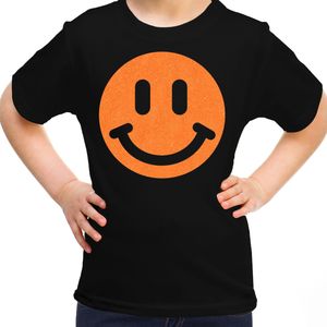 Bellatio Decorations T-shirt voor meisjes - smiley - zwart  -  kinderen