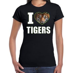 I love tigers t-shirt met dieren foto van een tijger zwart voor dames - cadeau shirt tijgers liefhebber