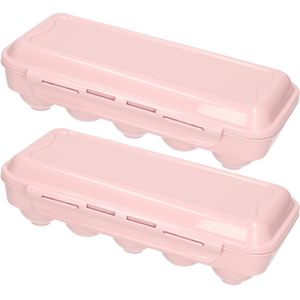 Plasticforte Eierdoos - 2x - koelkast organizer eierhouder - 10 eieren - licht roze - kunststof - 27 x 12,5 cm