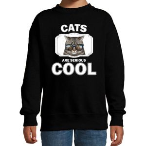 Dieren katten sweater zwart kinderen - cats are serious cool trui jongens/ meisjes - cadeau coole poes/ katten liefhebber - kinderkleding / kleding