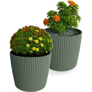 Prosperplast Plantenpot/bloempot Buckingham - 2x - dennengroen - D14 x H13 cm