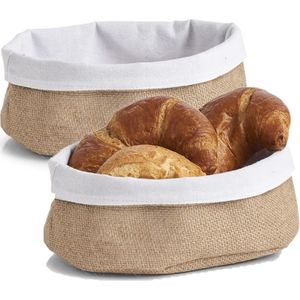 2x Jute brood serveer mandjes 22 x 15 cm - Zeller - Keukenbenodigdheden - Tafel dekken - Ontbijten/Brunchen/Lunchen - Broodjes/bolletjes serveren - Broodmanden