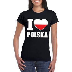 Zwart I love Polen supporter shirt dames - Polska t-shirt dames