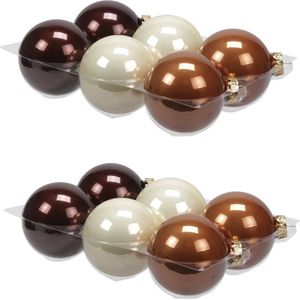 12x stuks kerstversiering kerstballen natuurtinten (opal natural) van glas - 8 cm - mat/glans - Kerstboomversiering