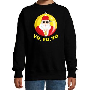 Bellatio Decorations kersttrui/sweater voor kinderen - Kerstman - zwart - Yo Yo Yo - Kerstdiner