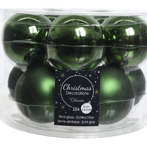 10x Donkergroene glazen kerstballen 6 cm - glans en mat - Glans/glanzende - Kerstboomversiering donkergroen