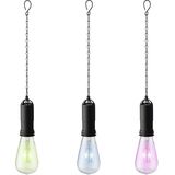 Set van 3x stuks blauwe, groene en roze solar tuinverlichting hanglampen kunststof 20 cm