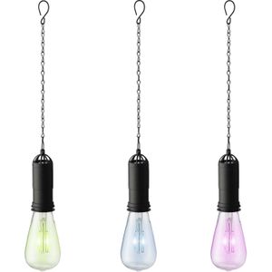 Set van 3x stuks blauwe, groene en roze solar tuinverlichting hanglampen kunststof 20 cm