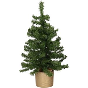 Kunst kerstboom/kunstboom groen 60 cm met gouden pot - Kunstboompjes/kerstboompjes