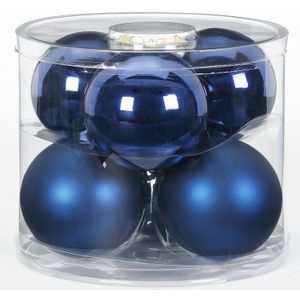 18x Donkerblauwe glazen kerstballen 10 cm glans en mat - Kerstboomversiering donkerblauw