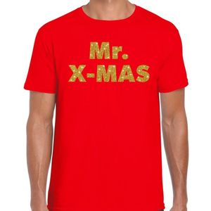 Foute Kerst t-shirt -  Mr. X-mas - Gouden glitter letters / rood voor heren - kerstkleding / Christmas outfit