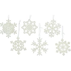 6x Kersthangers/kerstornamenten witte sneeuwvlokken 10 cm - Kerstboomversiering - Kerstversiering hangers