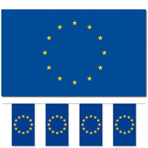 Bellatio Decorations - Vlaggen versiering set - Europa - Vlag 90 x 150 cm en vlaggenlijn 5 meter