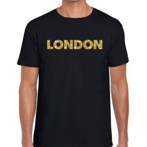 London goud glitter tekst t-shirt zwart heren - heren shirt London