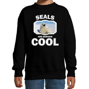 Dieren witte zeehond sweater zwart kinderen - seals are serious cool trui - cadeau zeehond/ zeehonden liefhebber - kinderkleding / kleding