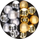 24x stuks kunststof kerstballen mix van zilver en goud 6 cm - Kerstversiering