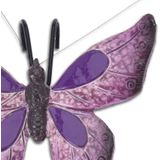 Pro Garden tuindecoratie  bloempothanger vlinder - kunststeen - paars - 13 x 10 cm