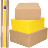 6x Rollen kraft inpakpapier/kaftpapier pakket bruin/geel 200 x 70 cm/cadeaupapier/verzendpapier/kaftpapier