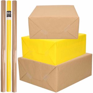 6x Rollen kraft inpakpapier/kaftpapier pakket bruin/geel 200 x 70 cm/cadeaupapier/verzendpapier/kaftpapier