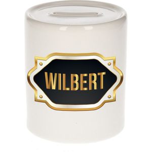 Wilbert naam cadeau spaarpot met gouden embleem - kado verjaardag/ vaderdag/ pensioen/ geslaagd/ bedankt