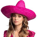 Boland party Carnaval verkleed Sombrero hoed Fiesta - roze - volwassenen - polyester