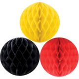 Kerstversiering set van 6x papieren kerstballen 10 cm zwart geel en rood - Kerst decoratie bollen/ballen