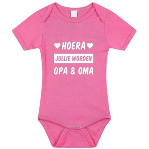 Hoera jullie worden opa en oma tekst baby rompertje roze meisjes - Kraamcadeau - Babykleding