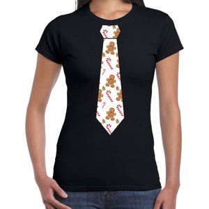 Bellatio Decorations stropdas Kerst T-shirt gingerbead en zuurstok - shirt - dames - zwart