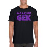 Toppers in concert Zwart Maak Me Gek t-shirt met paarse glitter letters heren - Themafeest/feest kleding