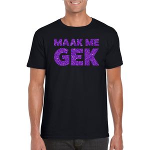Zwart Maak Me Gek t-shirt met paarse glitter letters heren - Themafeest/feest kleding