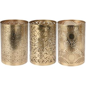 Waxinelichtjeshouders - 3 stuks - D10 x H15 cm - metaal - goud