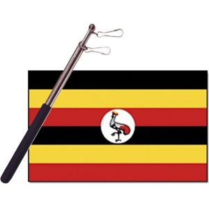 Landen vlag Oeganda - 90 x 150 cm - met compacte draagbare telescoop vlaggenstok - zwaaivlaggen