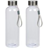 2x stuks transparante drinkflessen/waterflessen met RVS schroefdop en nylon polslus 550 ml - Sportfles