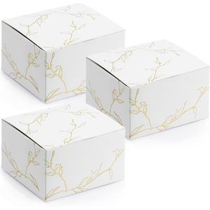 PartyDeco cadeaudoosje Nature - Bruiloft bedankje - 50x - wit/goud - papier - 6 x 4 cm