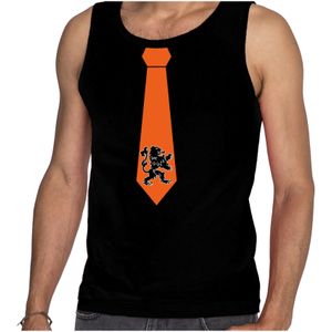 Zwart fan tanktop voor heren - oranje leeuw stropdas - Holland / Nederland supporter - EK/ WK mouwloos t-shirt / outfit