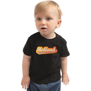 Zwart fan t-shirt voor babys - Holland met Nederlandse wimpel - Nederland supporter - EK/ WK shirt / outfit