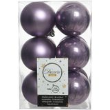 Kerstballen - kunststof - 18x stuks - lila paars - 6 en 8 cm