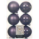 Kerstballen - kunststof - 18x stuks - lila paars - 6 en 8 cm