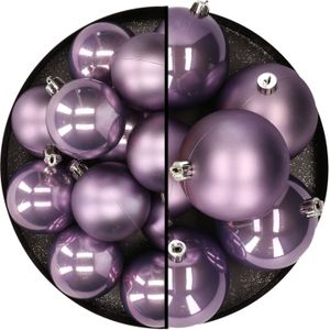 Kerstballen - kunststof - 18x stuks - lila paars - 6 en 8 cm