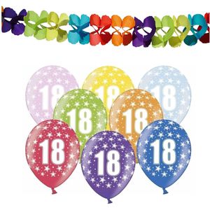 Partydeco 18e jaar verjaardag feestversiering set - 12x ballonnen en 2x feestslingers