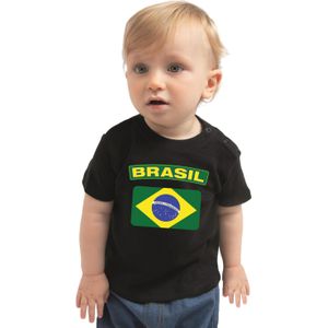 Brasil baby shirt met vlag zwart jongens en meisjes - Kraamcadeau - Babykleding - Brazilie landen t-shirt