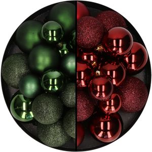 Kerstballen 60x stuks - mix donkergroen/donkerrood - 4-5-6 cm - kunststof - kerstversiering