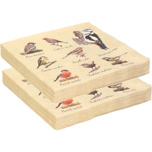 40x Papieren servetten met vogels print 33 x 33 cm - Tafeldecoratie wegwerp servetjes