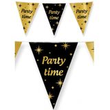 Leeftijd verjaardag feestartikelen pakket vlaggetjes/ballonnen Party Time thema zwart/goud - 12x ballonnen/2x vlaggenlijnen