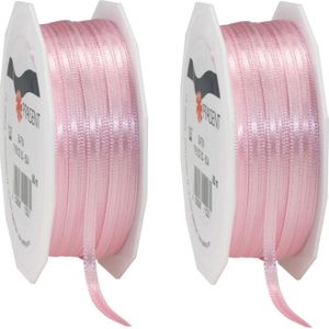 2x Luxe Hobby/decoratie roze satijnen sierlinten 0,3 cm/3 mm x 50 meter- Luxe kwaliteit - Cadeaulint satijnlint/ribbon