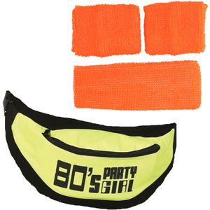 Foute 80s/90s party verkleed accessoire set - neon oranje - jaren 80/90 thema feestje - 4-delig