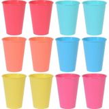 12x Gekleurde drinkbekers/mokken kunststof 12 cm - Campingservies/picknickservies