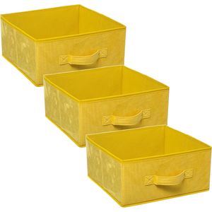 Set van 3x stuks opbergmand/kastmand 14 liter geel polyester 31 x 31 x 15 cm - Opbergboxen - Vakkenkast manden