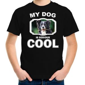 Border collie  honden t-shirt my dog is serious cool zwart - kinderen - Border collies liefhebber cadeau shirt - kinderkleding / kleding